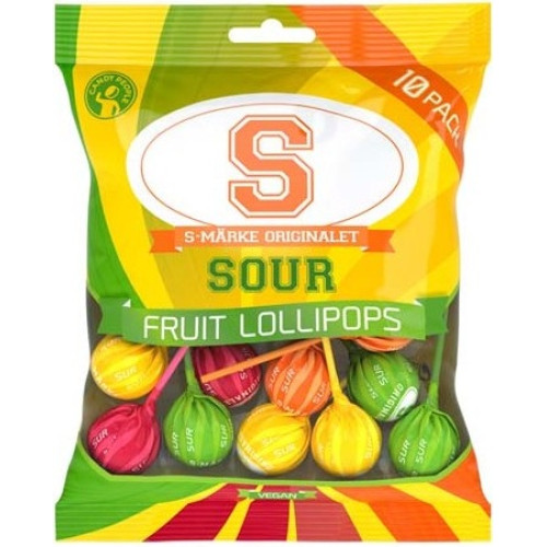 S-MÄRKE  SOUR FRUIT klubbor 10p130G x 12st